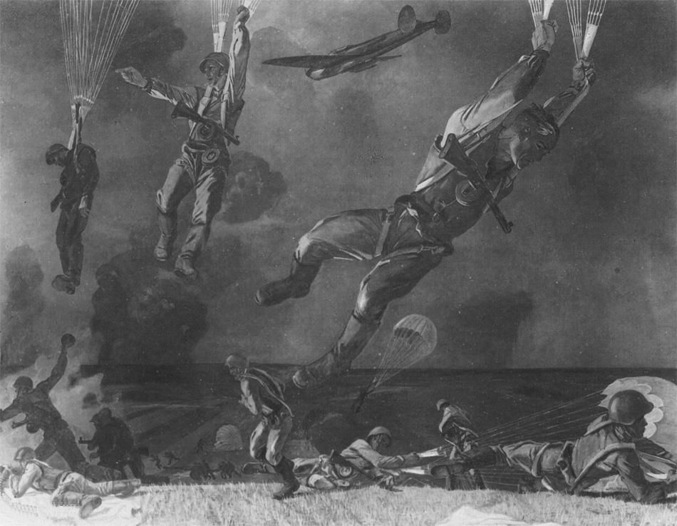 Александр Дейнека. Парашютный десант на Днепре. 1945
