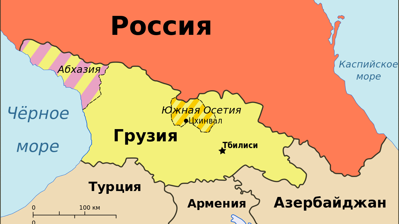 Карта. Грузия, Осетия, Абхазия и Россия