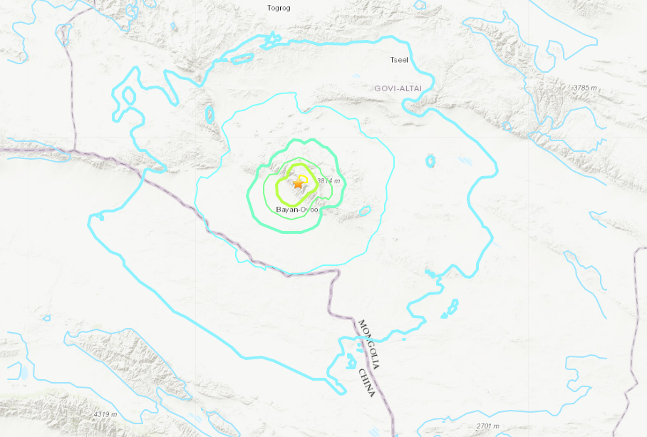 Землетрясение недалеко от границы КНР и Монголии