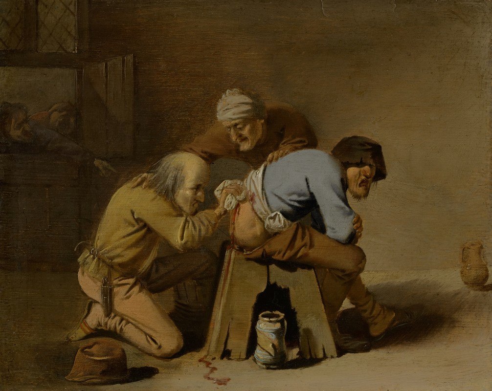 Питер Янс Кваст. Шарлатан за работой в сарае. 1635
