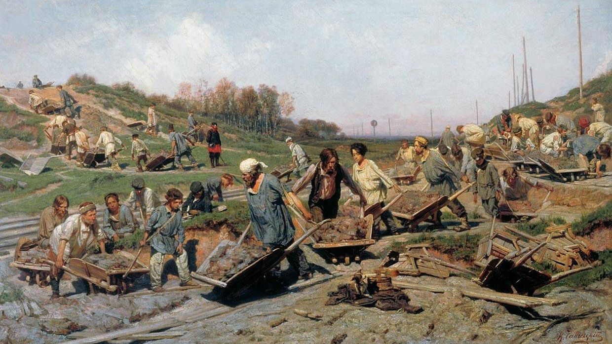 Константин Савицкий «Ремонтные работы на железной дороге», 1874 г.