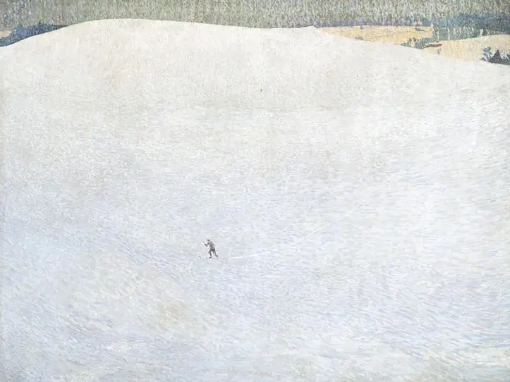 Куно Амье. Зимний пейзаж с лыжником. 1904