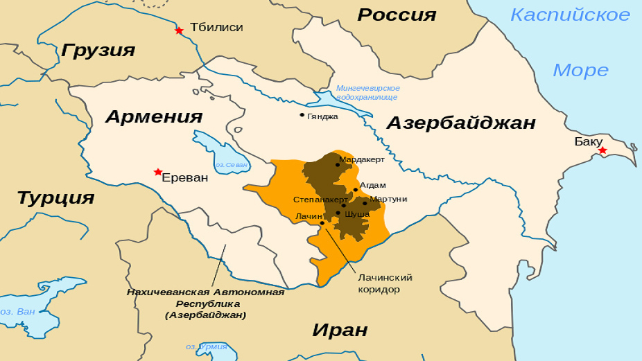 Карта Кавказа (Армения, Нагорный Карабах, Азербайджан) до войны 2020 года