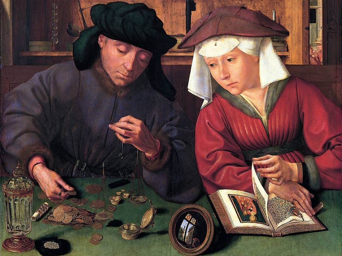 Квинтен Метсейс. Меняла с женой (фрагмент). 1514