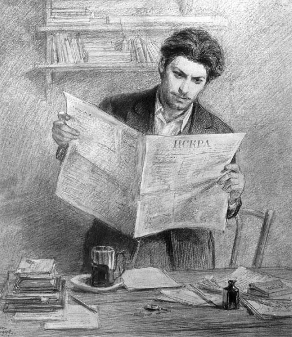 Н. Н. Жуков. И. В. Сталин читает газету «Искра». 1949