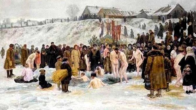 Николай Грандковский. Купание после освящения воды. 1903 