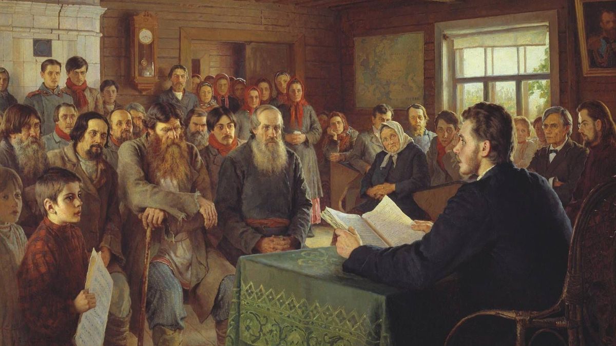 Богданов-Бельский Николай. Воскресное чтение в сельской школе (фрагмент). 1895