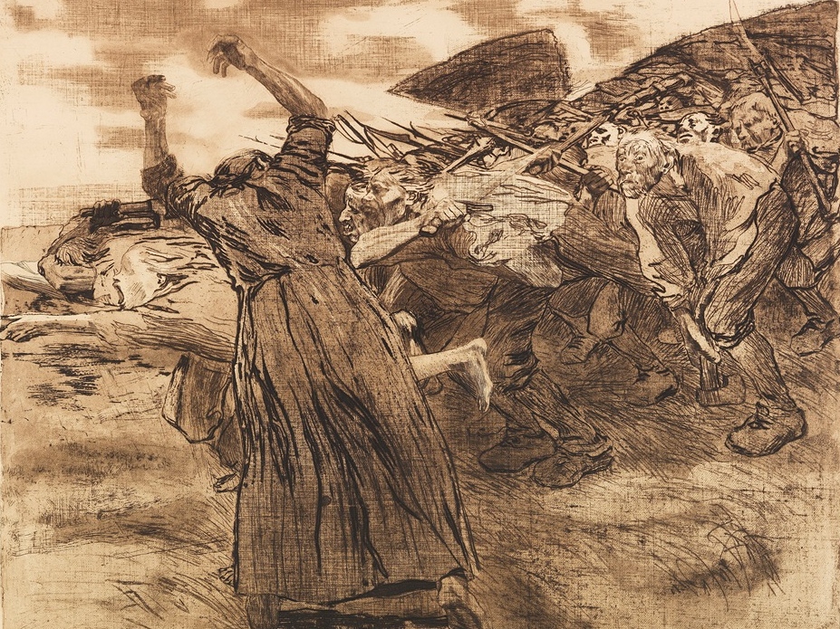 Кете Кольвиц. Прорыв. Офорт из цикла «Крестьянская война» (фрагмент). 1903