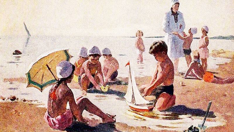 Ольга Богаевская. На пляже. 1956