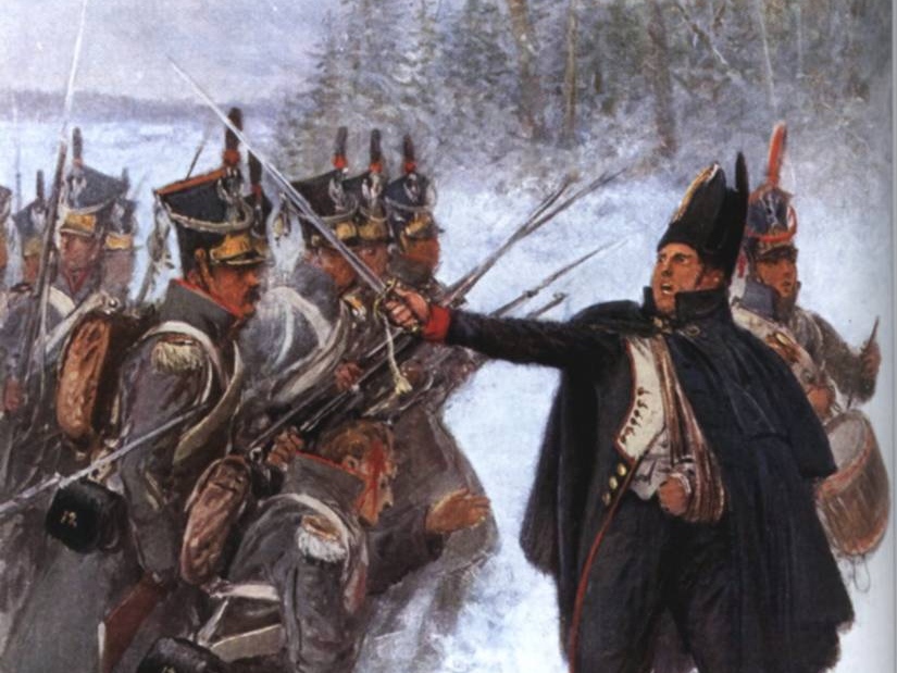 Ян Хельминский. 12-й пехотный полк Великого Герцогства Варшавского в сражении на Березине в 1812 году (фрагмент). Ранее 1925