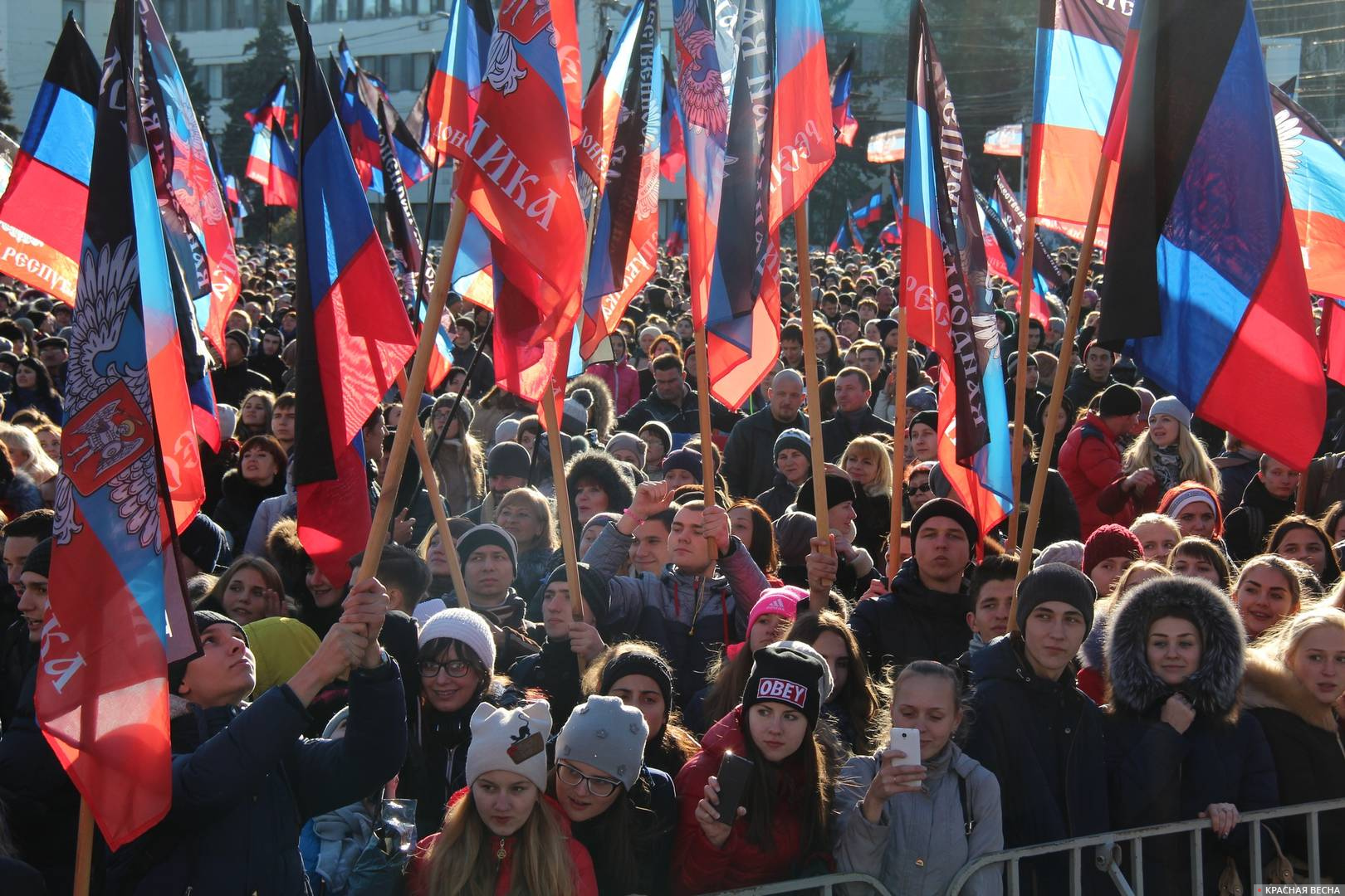 Жители Донецка с флагами ДНР