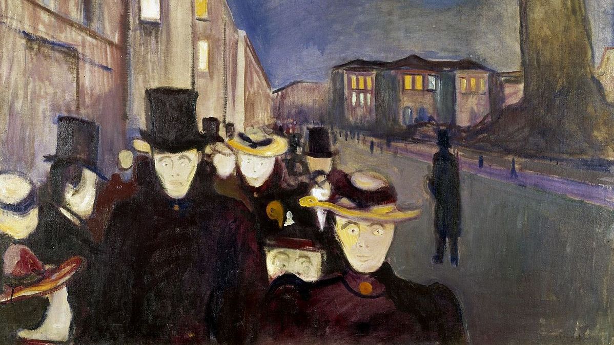 Эдвард Мунк. Вечер на улице Карла Юхана (фрагмент). 1892