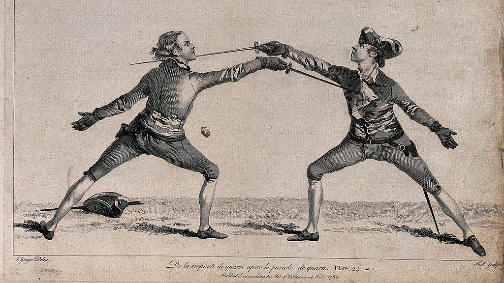Тренировка фехтовальщиков. Гравюра XVIII века