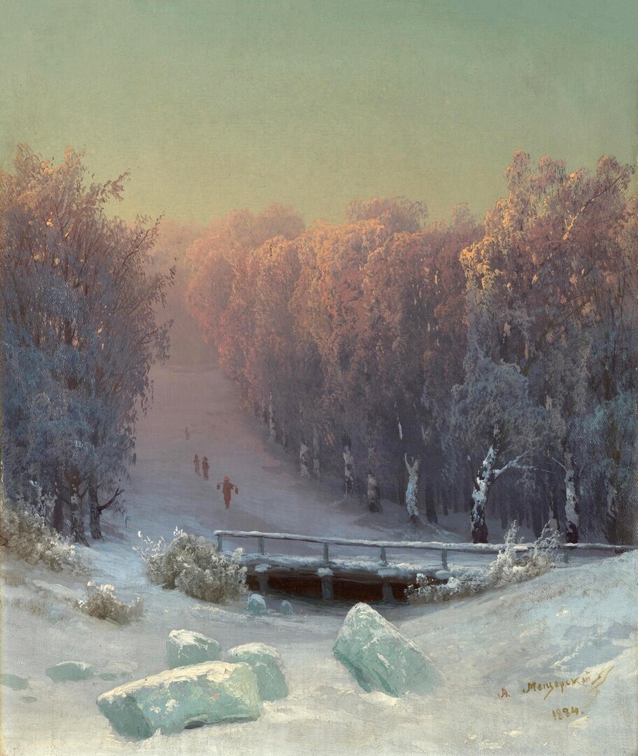 Арсений Иванович Мещерский. Зимний вечер в лесу, 1884