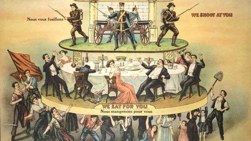 Плакат «Пирамида капитализма» (фрагмент). Газета Industrial Worker. США. 1911.