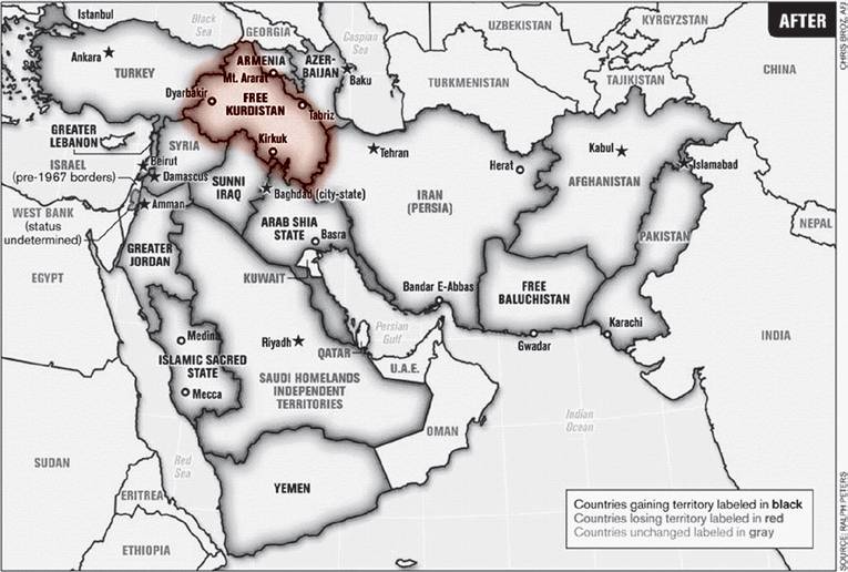 «Карта Ральфа Петерса» опубликована как его частное мнение о будущем устройстве Ближнего Востока в июне 2006 года в журнале Пентагона «Armed Forces Journal»