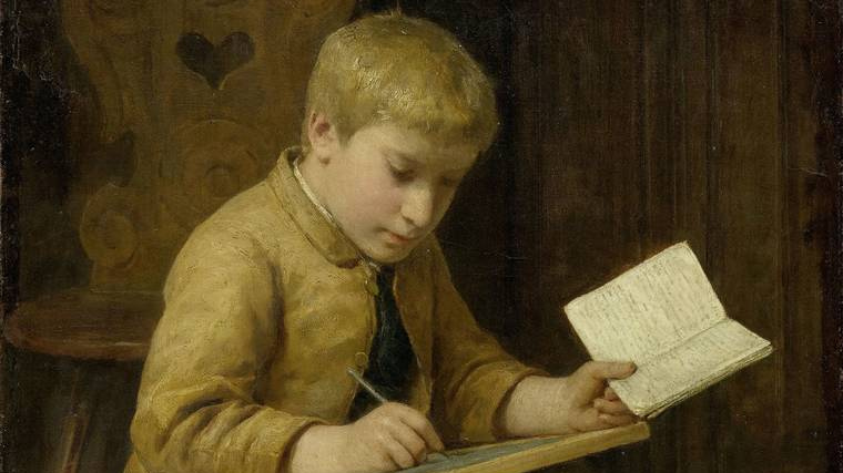 Альберт Анкер. Пишущий мальчик (фрагмент). 1883 год