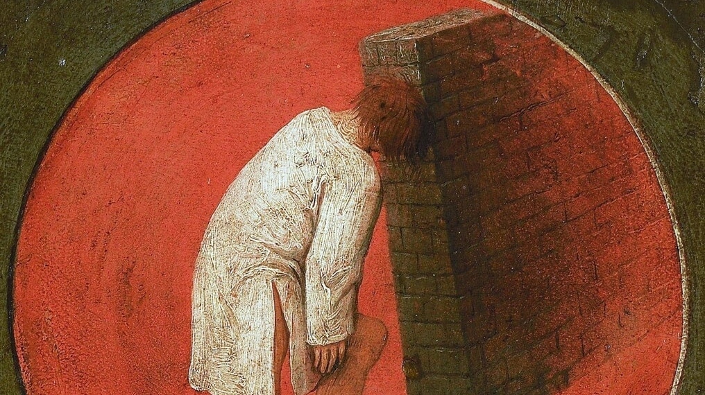 Питер Брейгель Старший. «Биться головой об стену» (фрагмент). Из цикла «Двенадцать пословиц». 1558