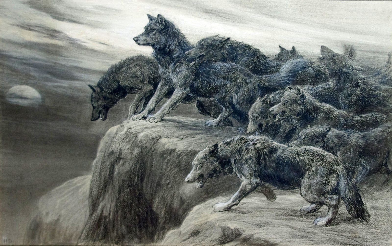 Герберт Томас Дикси. Стая волков, воющих на луну. 1908