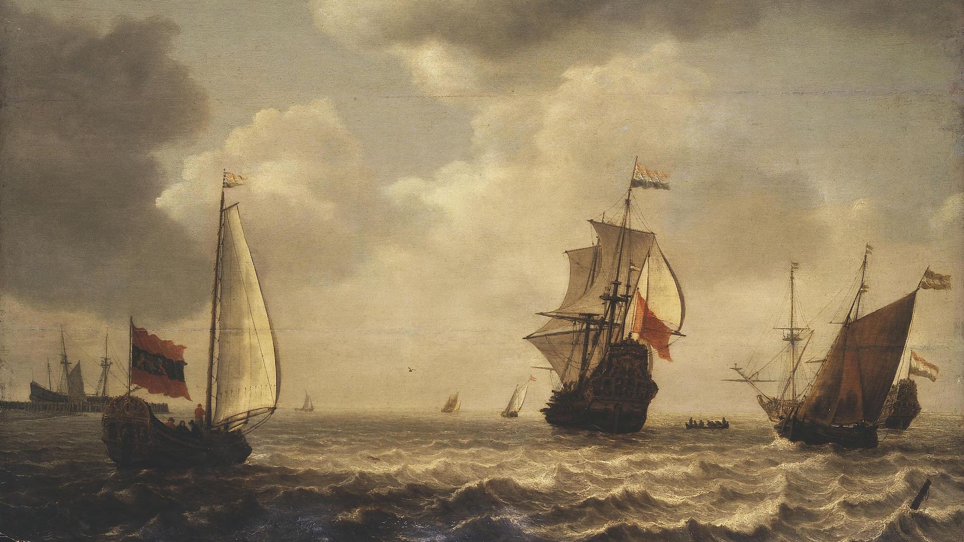Симон де Влигер. Волнующееся море с парусными судами. 1640-е гг.