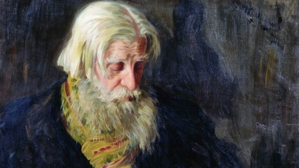 Иван Куликов. Портрет старообрядца (Старик за чтением). Фрагмент. 1911