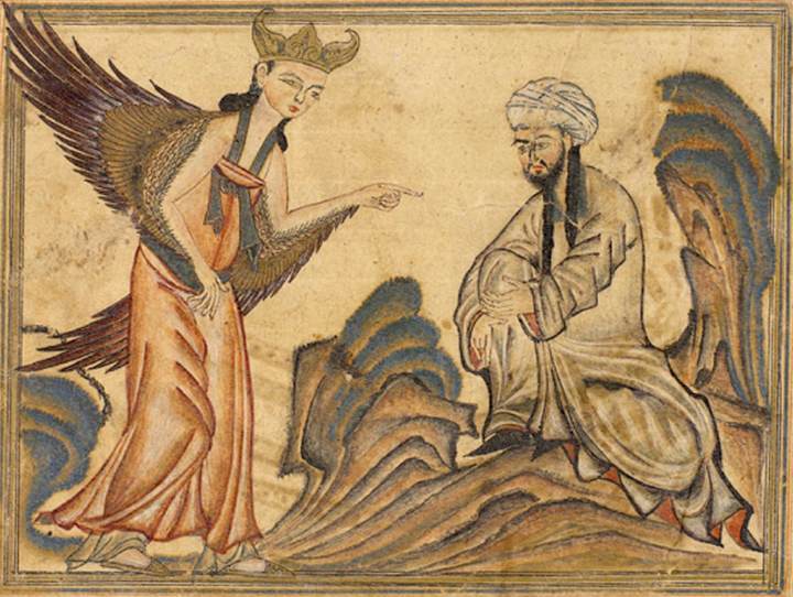 Мухаммед, получающий первое откровение от ангела Джибриля. Из манускрипта «Джами ат-таварих» Рашида ад-Дина. 1307