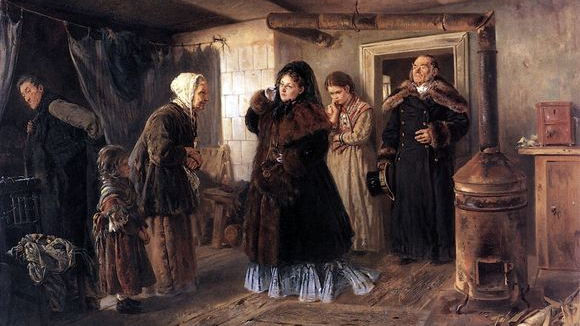 В. Е. Маковский. Посещение бедных. 1874 г., Третьяковская галерея, Москва