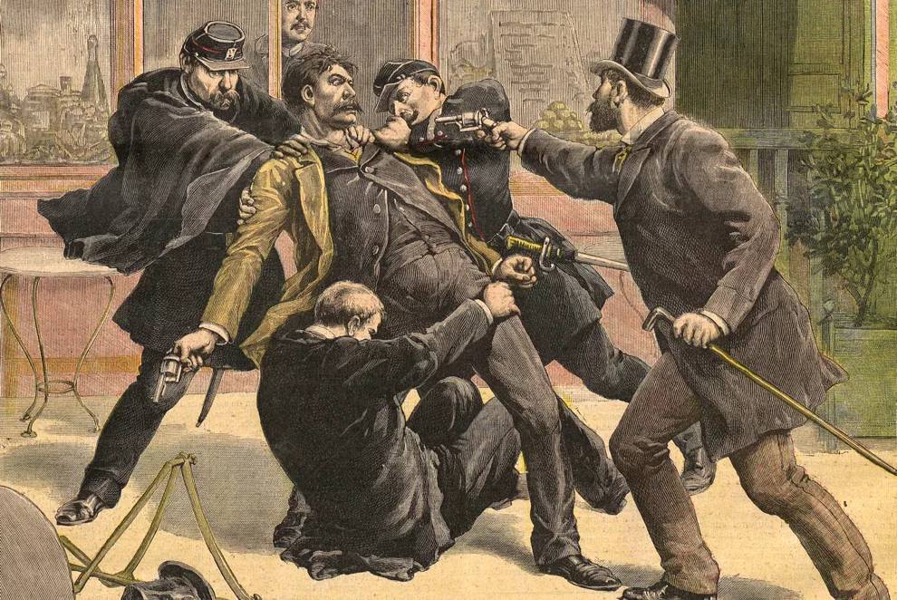 Рисунок неизвестного художника. Арест Франсуа Клавдия Кенигштейна (1891 г.), известного как анархист Равашоль.