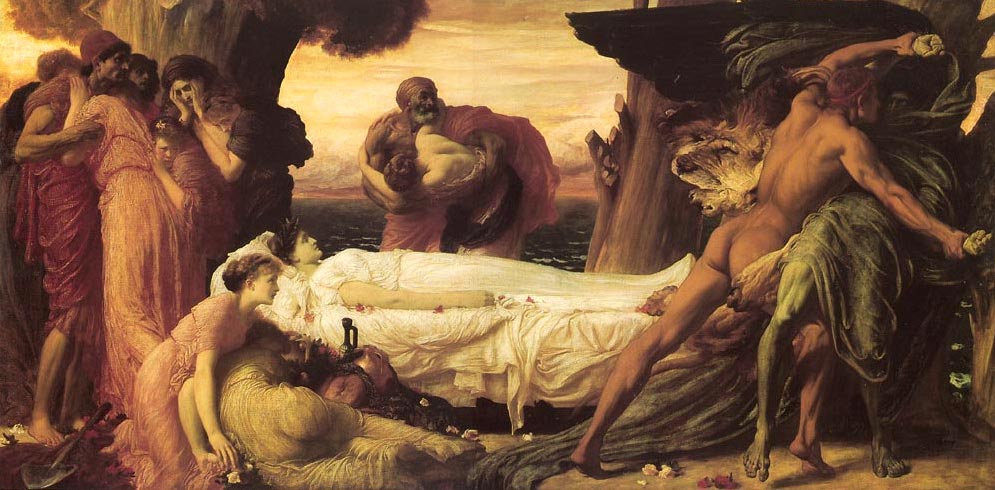 Фредерик Лейтон. Борьба Геракла с богом смерти Танатом, прибывшим за телом Алкестиды. 1869-1871