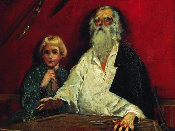 Андрей Рябушкин. Слепой гусляр, поющий старинку (фрагмент). 1887