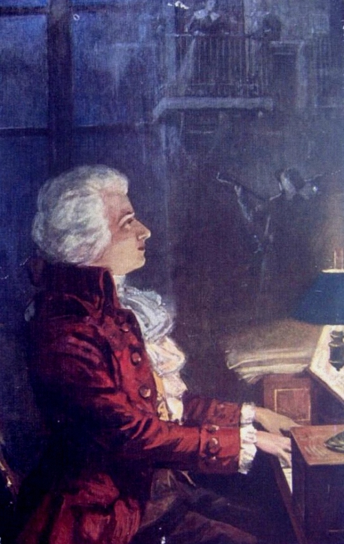 Lionello Balestrieri (Italian, 1874-1958) Wolfgang Amadeus Mozart composing Don Juan