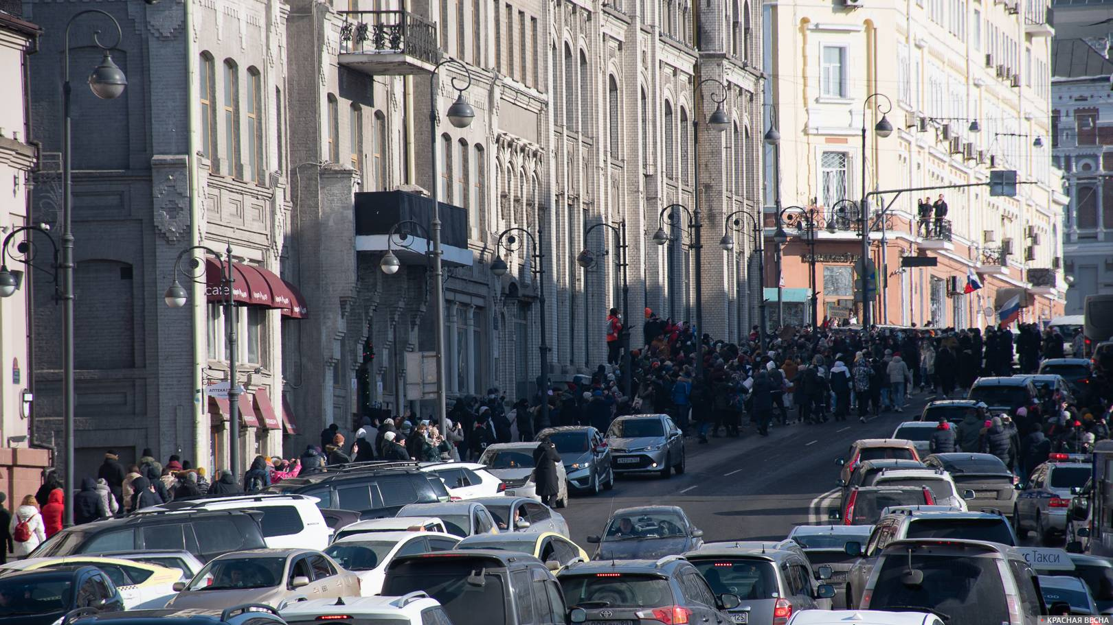 Перекрытая улица Светланская во Владивостоке 23.01.2021