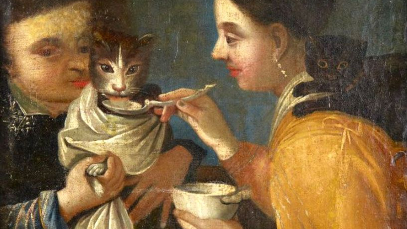 Кормление кота. Неизвестный автор. XVIII век
