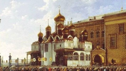 К. Ф. Бодри. Крестный ход у Благовещенского собора в Московском Кремле. 1860