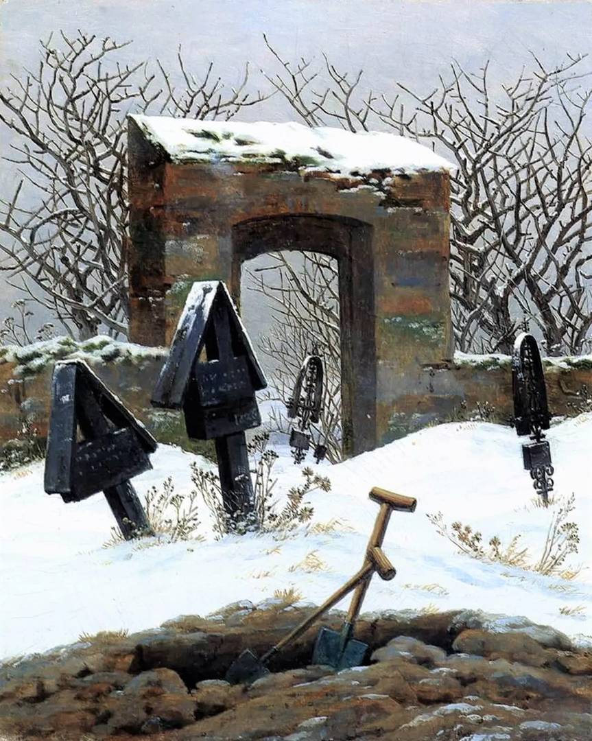 Каспар Давид Фридрих. Кладбище под снегом. 1826