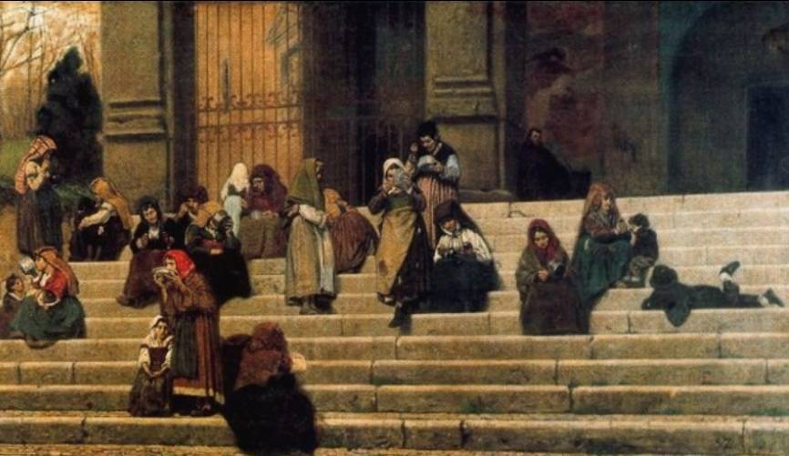 Федерико Дзандоменеги. Нищие на ступенях монастыря Арачели, или Впечатления от Рима (фрагмент). 1872