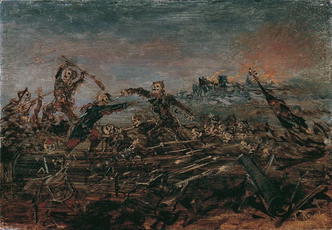 Антон Ромако. Пляска смерти на поле боя перед горящими руинами. 1882-1885