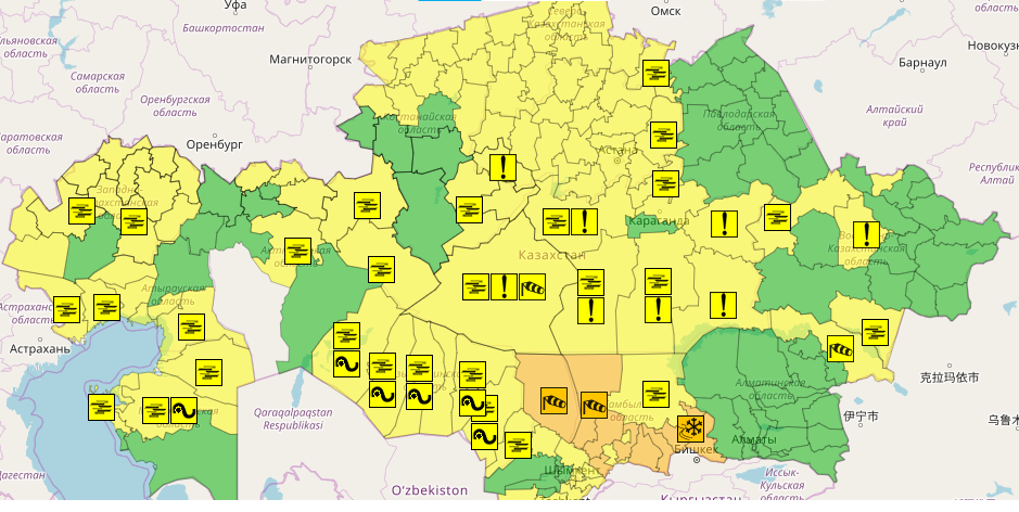 Карта предупреждений Казгидромета