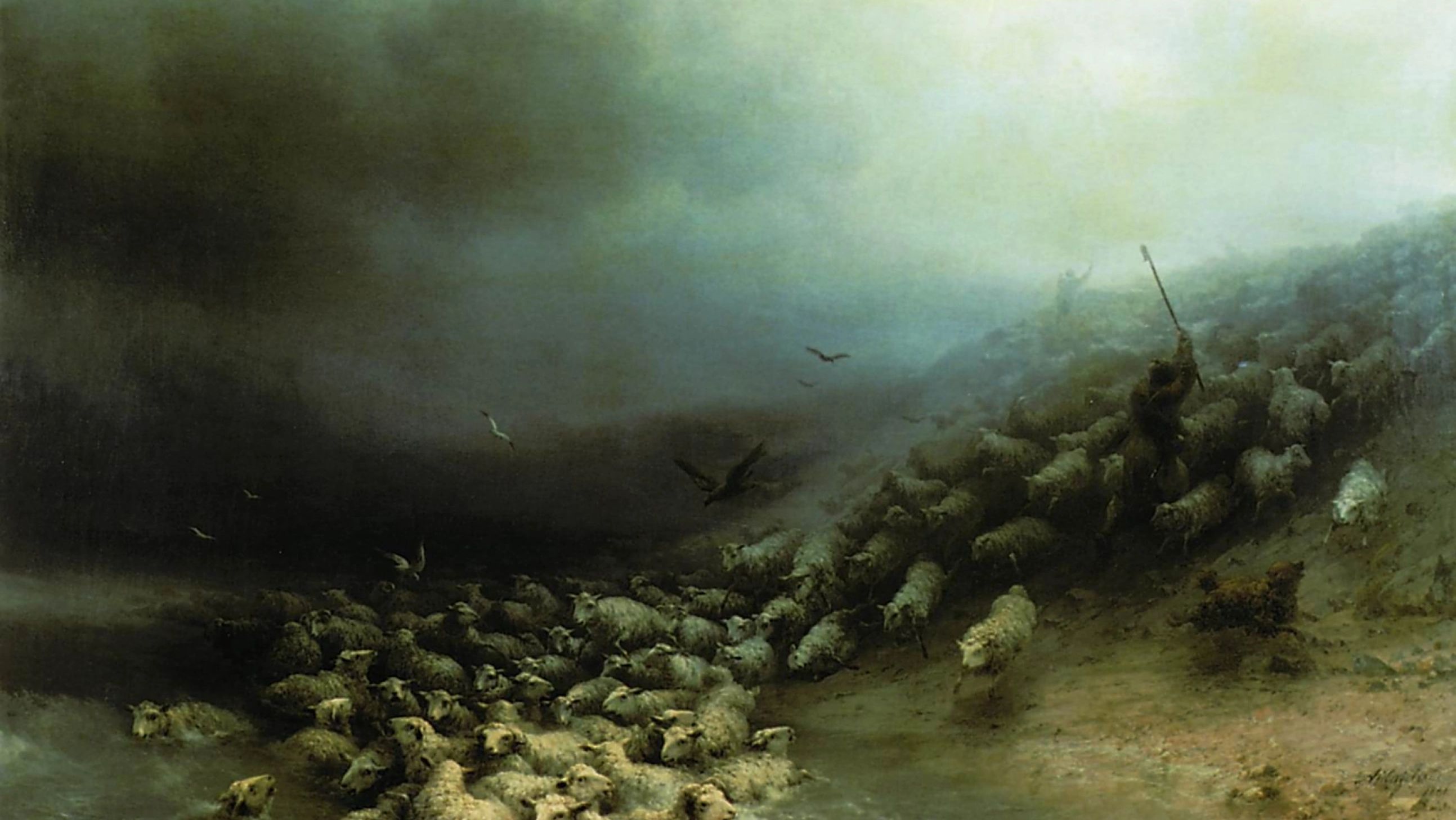 И. К. Айвазовский. Овцы, загоняемые бурею в море. 1855