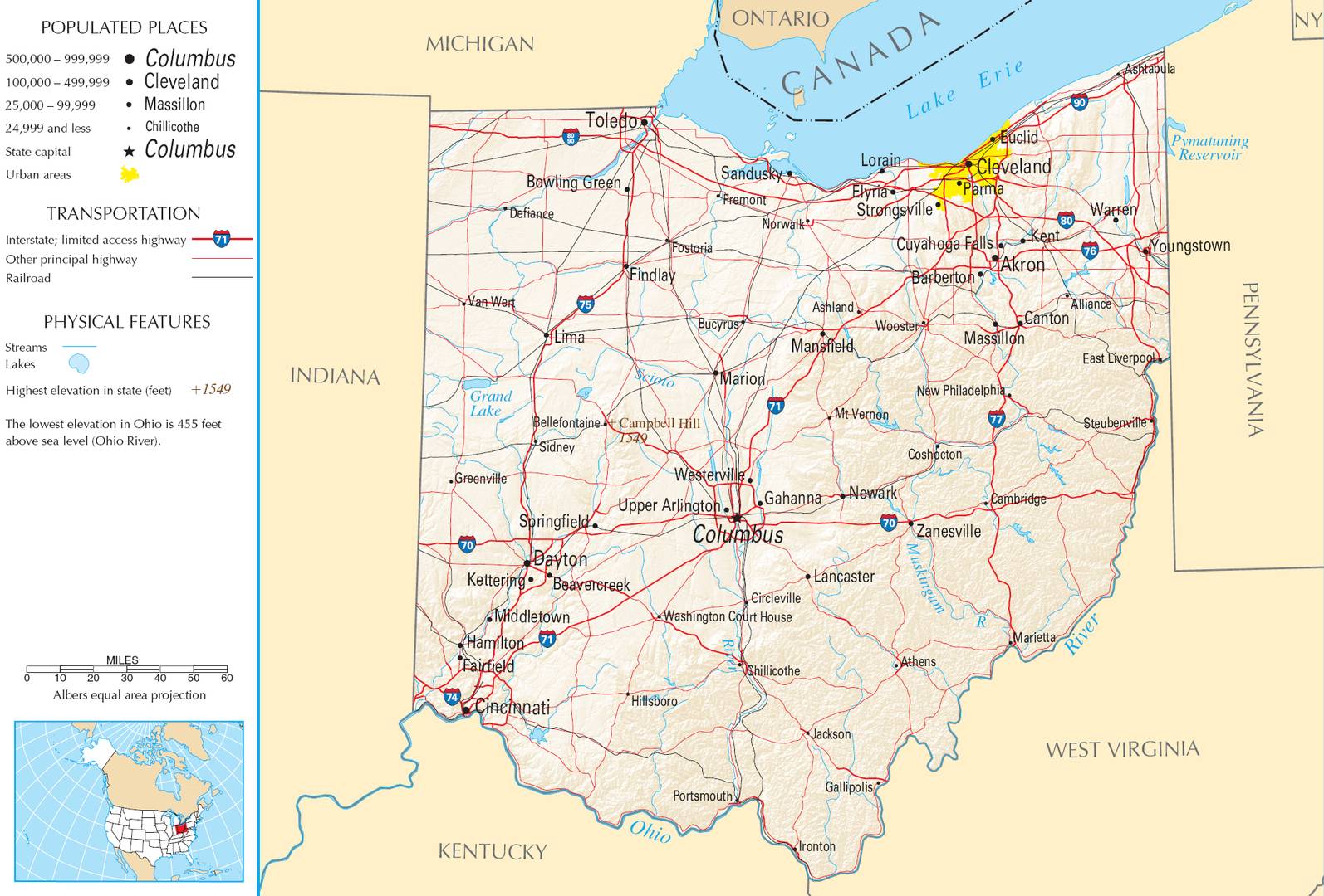 Карта Огайо