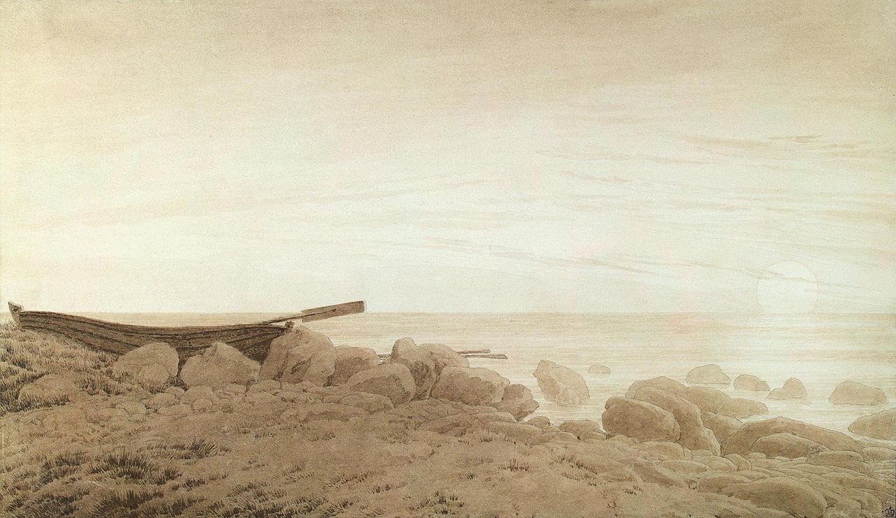 Каспар Давид Фридрих. Лодка на берегу. Восход луны. 1837-1839
