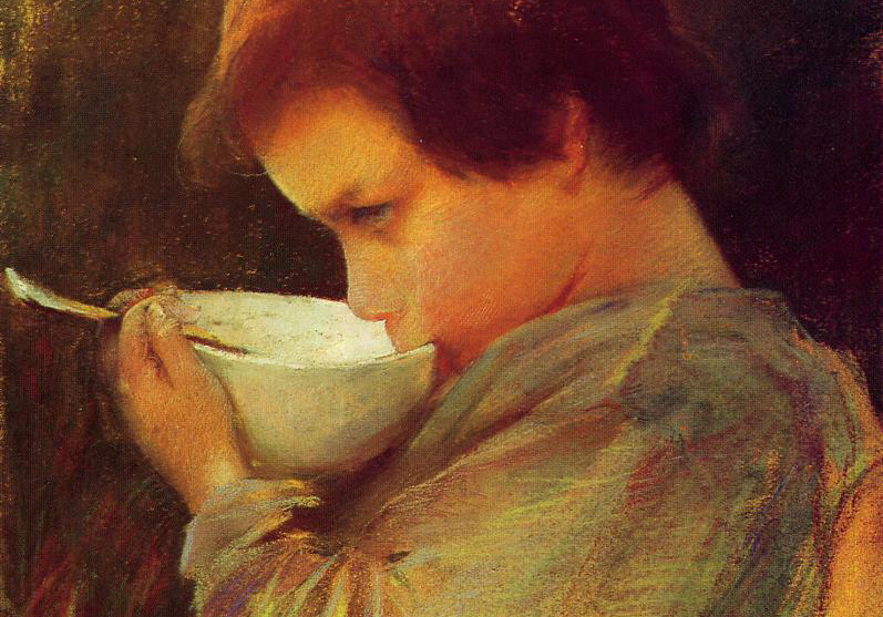 Ребенок пьет молоко (фрагмент)