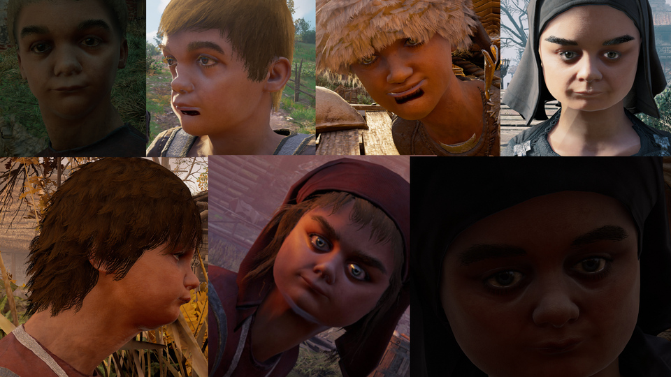 Фрагмент коллажа с лицами детей в Assassin’s Creed Valhalla