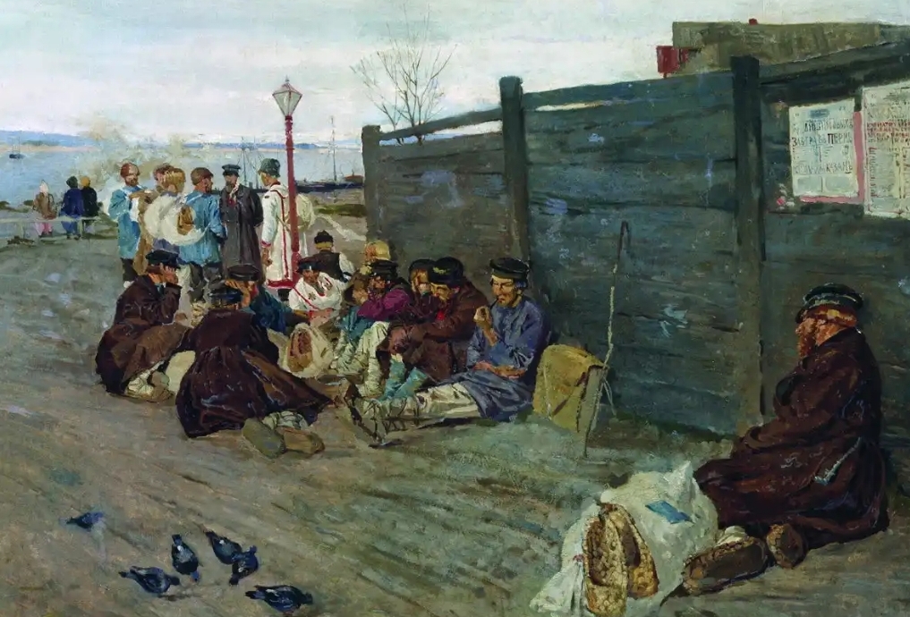 Сергей Виноградов. Без работы. В ожидании парома. (фрагмент). 1888