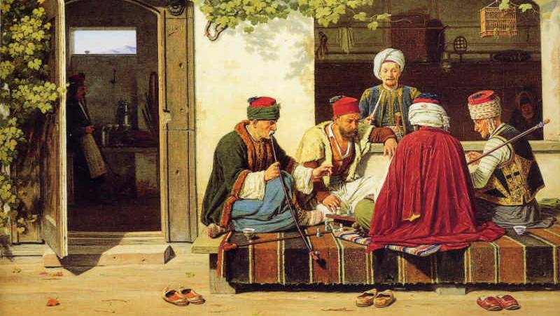 Мартинус Рёрбюе. Игроки в шахматы в турецкой кофейне (фрагмент). 1845