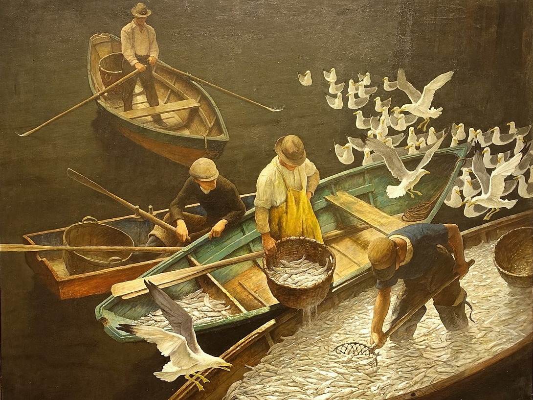 Ньюэлл Конверс Уайет. Рыбаки Тёмной гавани (фрагмент). 1943