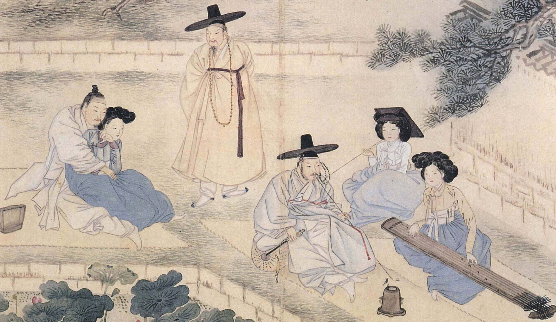 Син Юнбок. Слушая цитру и радуясь лотосу. XVIII век