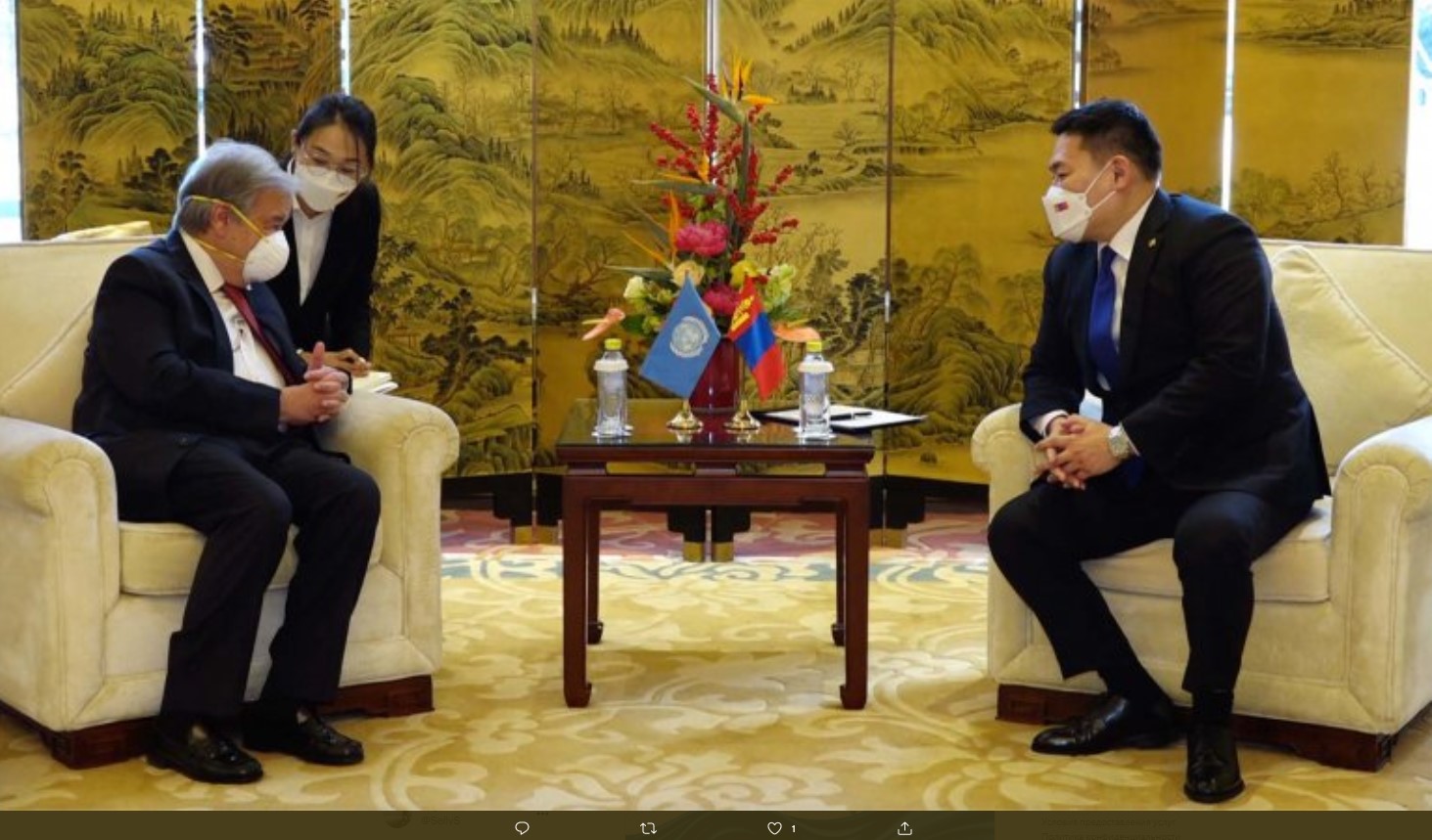 Встреча премьер-министра Монголии Л.Оюн-Эрдэнэ с Генеральным секретарем ООН А.Гутерришем