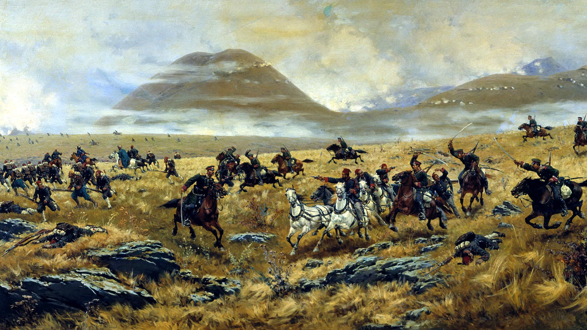 Алексей Кившенко. Нижегородские драгуны, преследующие турок по дороге к Карсу во время Аладжинского сражения 3 октября 1877 года (фрамент)