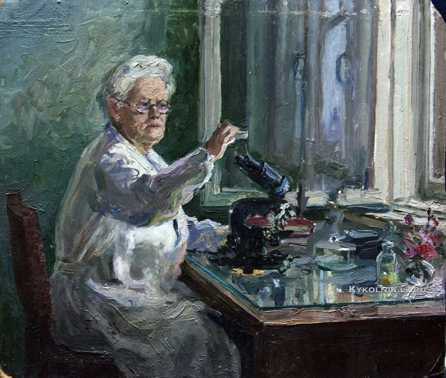 Ирина Аристова. В лаборатории. 1950-е